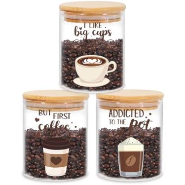 Imagem de JarThenaAMCS 3 potes de armazenamento de vidro de café com tampa hermética conjuntos de potes de café para decoração de bancada de cozinha doméstica