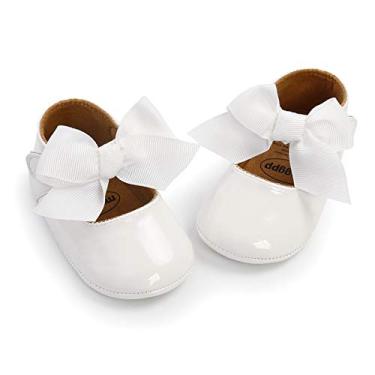 Imagem de Miamooi Vestido infantil para bebês meninas com laço Mary Jane infantil macia antiderrapante vestido de noiva primeira caminhada sapatos de balé pré-andador recém-nascido, A/Branco, 12-18 Months Toddler