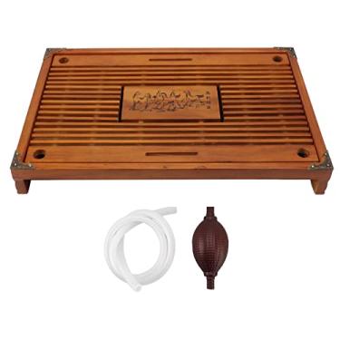 Imagem de Bandeja de chá simples GRCFUMO, bandeja de chá de madeira, bandeja de chá chinesa, conjunto de mesa de chá Gongfu, bandeja para servir chá tipo gaveta, armazenamento de água de (Laranja)