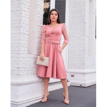 Imagem de Vestido Godê Rodado Moda Evangélica Social - Universo do Closet, Rose,