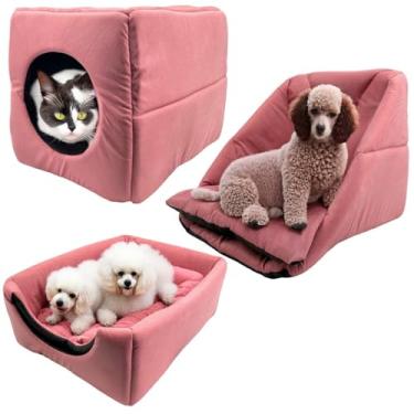 Imagem de Cama Toca Iglu 3 em 1 Suede Cachorro Gato Frio Quente Pet G (Rosa)
