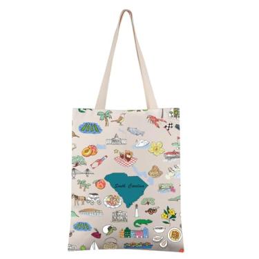 Imagem de FEELMEM Bolsa de viagem South Carolina State Canvas Tote Bag South Carolina Trip Shoulder Bag Travel Souvenir, Bege, One Size
