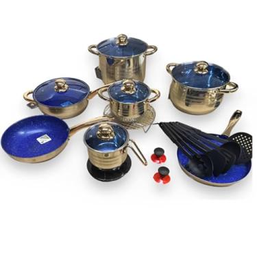 Imagem de Jogo De Panelas Alemã Düsseldorf - Aço Cirúrgico 23 Peças - Luxo - Azul