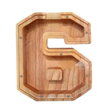 Imagem de Caixa de dinheiro de madeira, caixa de dinheiro com números, cofrinho para crianças, decoração de casa - Seis