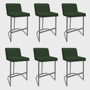 Imagem de Kit 06 Banquetas Com Encosto Noah Luxo Confort Bistrô Cozinha Ferro Cinza Suede Verde - Ahz Móveis