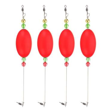 Imagem de PATIKIL Boias de pesca de 25,4 cm, pacote com 4 boias ovais, boias flutuantes, boias pesadas, equipamentos de pesca com contas de cobre para equipamento de pesca em água salgada em água doce, vermelho