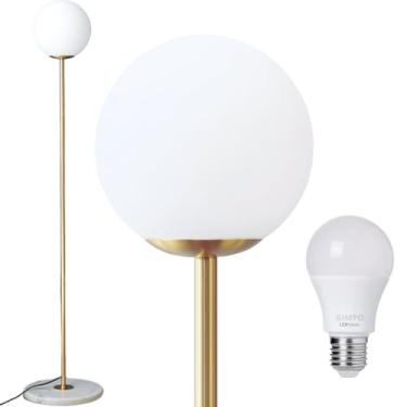 Imagem de Gimpo, Luminária Poste Piso 169cm Jabuticaba Mármore Globo Gimpo KJTD-706-GOLD + 1 Lâmpada 12W LED Bivolt