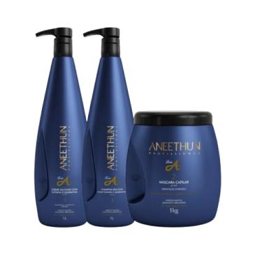 Imagem de Kit Shampoo + Máscara + Creme de Silicone Linha A Profissional 1 LITRO - ANEETHUN