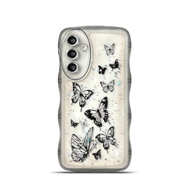 Imagem de Capa para Samsung Galaxy A36/ A56 17.0 cm linda borboleta brilhante estrela brilhante lantejoulas transparente fosco encaracolado ondulado borda antiderrapante capa de telefone de silicone macio para