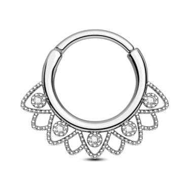 Imagem de Jewseen Anéis de segmento articulados de aço cirúrgico 316L 16 g anéis de septo ouro joias de septo Daith Helix Tragus piercing joias para mulheres e homens, Aço inoxidável, Zircônia cúbica