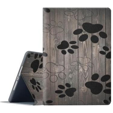 Imagem de FGDRFGRW Capa para iPad Pro 13 polegadas M4 (iPad 7ª geração 2024), suporte ajustável, função despertar/hibernar, capa de proteção de corpo inteiro - impressão de pata de cachorro em madeira