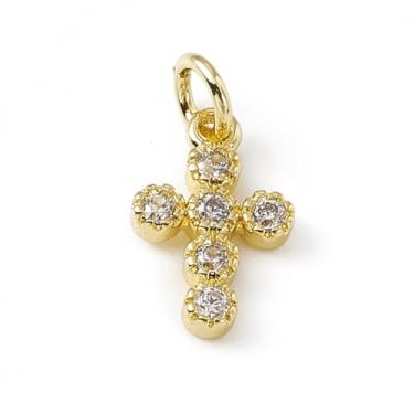 Imagem de DanLingJewelry 10 peças, cor dourada, cruz, crucifixo, latão, micropavê de zircônia cúbica, pingentes de berloque de Jesus ornamentos para fazer joias e colares, Metal não precioso, Sem Pedra Preciosa