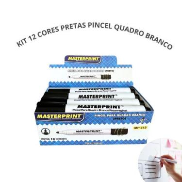 Imagem de 12 Caneta Pincel Quadro Branco Masterprint Cores Preto - Genérico, Pre