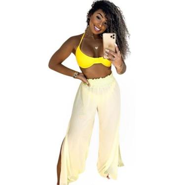 Imagem de Saída de Praia Aberta na lateral feminina calça pantalona - Look Dream