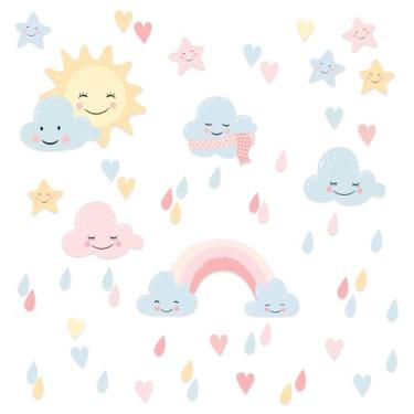 Imagem de Adesivo Chuva de Amor Nuvens Infantil para Quarto Bebê 57un