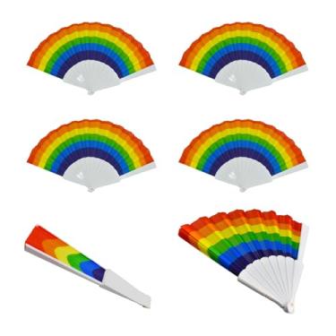 Imagem de BDS-HOME Pacote com 6 fãs de arco-íris do orgulho LGBT leque dobrável de plástico para festas gays lésbicas do Dia do Orgulho, desfile, festival, clube, evento, suprimentos para apresentações
