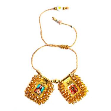 Imagem de Pulseira Escapulária Sagrada Feita à Mão Ouro Pedra Murano Pulseira do Sagrado Coração de Jesus, Virgem Santa de Carmen, Arcanjo de São Miguel. 3 cm x 3 cm por Zaraleas, 3x3cm, Couro, Sem Pedra