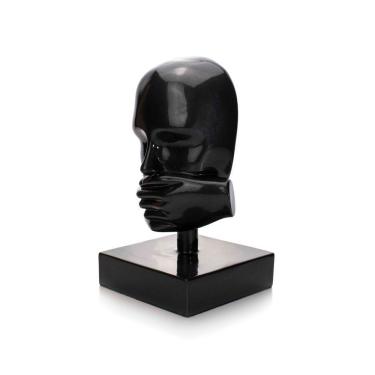 Imagem de Escultura Máscara Silêncio Em Cerâmica Grafite 25x15cm