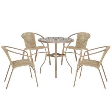 Imagem de 04 Cadeiras Floripa e Mesa Roma 100Cm Fendi e Corda Nautica Trama Orig