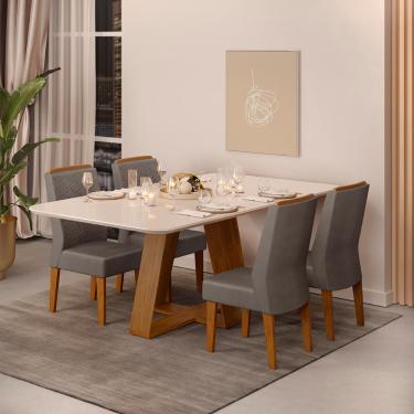 Imagem de Conjunto de Sala de Jantar 4 Cadeiras Tampo Curvo Dj Moveis Kiara Freijó Lidia Lunar