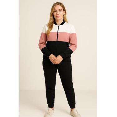 Imagem de Blusa De Frio Moletom Listras Branco Preta Rosa Feminino Tricolor - Un
