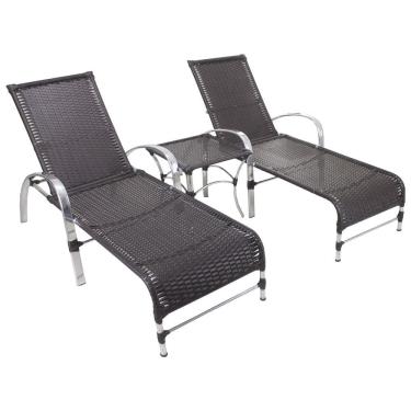 Imagem de 2 Espreguiçadeiras Garden e Mesa em Alumínio e Fibra Sintética para Piscina Trama