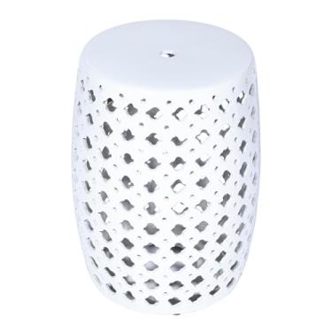 Imagem de Talllor Banco de jardim de cerâmica branca de 45 cm com recorte de treliça, mesa de tambor interno/externo estilo country francês, boêmio, casa de campo, varanda, sala de estar, branco #TL-GS172