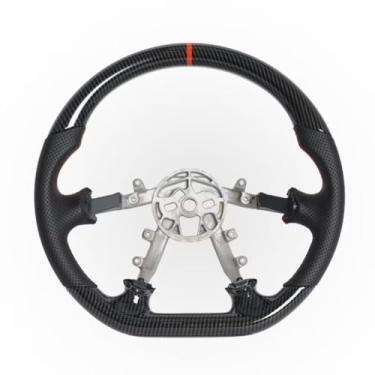 Imagem de JIANGGAI Volante Em Formato De D, Com Punho Couro Perfurado E Fibra Carbono Hidroimersão, Adequado Para Chevrolet Corvette C5 Z06 1997-2004