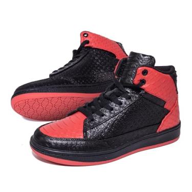 Imagem de Soulsfeng Tênis de basquete unissex de couro de cano alto confortável para caminhada e skate, Preto/vermelho, 6.5 Women/5 Men