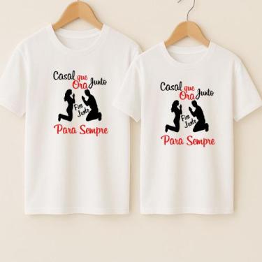 Imagem de Camiseta Algodão Unissex Casal Estampa Casal Que Ora Juntos Romance Am