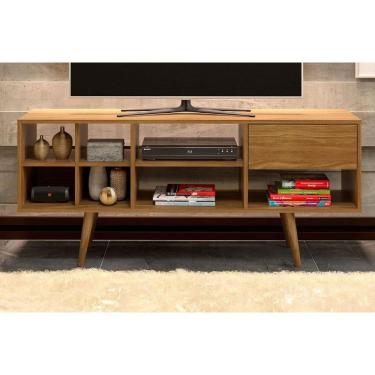 Imagem de Rack Bancada p/ TV até 50 Pol R1462 c/ 1 Gaveta e 7 Nichos 136cm Amêndoa - Tecno Mobili