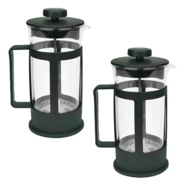 Imagem de Cafeteira Francesa Cremeira 350ml Preto Fosco Vidro Kit 2 - Livon