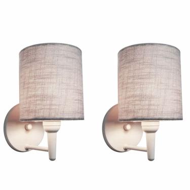 Imagem de Kit/2 Arandela Cilíndrica Md-2009 Base Branco Cúpula em Tecido 14x15cm Cinza - Bivolt