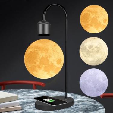 Imagem de Floatidea Luminária De Mesa Magnética Com Levitação Lunar E Carregador Sem Fio Para Celular, 3 Cores, Luz Noturna Flutuante Com Levitação Lunar 3D, Presente De Natal, Decoração Para Casa