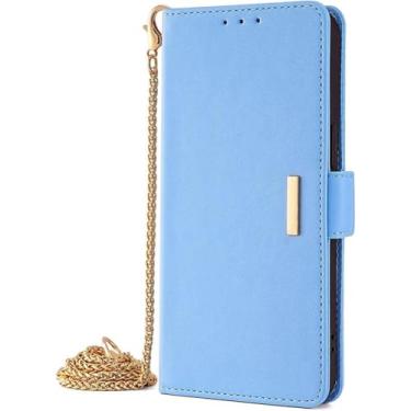 Imagem de LYJSMGZ Capa fólio para Sony Xperia 1 VII, corrente de metal transversal de couro flip porta-cartões capa interna macia proteção total, azul, Xperia 1 VII