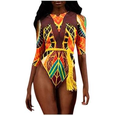 Imagem de Maiô Feminino Com Estampa Tribal De Biquíni Afric Beachwear Push-up Acolchoado, D, XL
