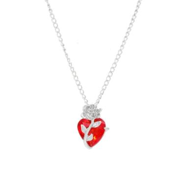 Imagem de KURTCB Colar gótico com pingente de coração rosa gótico emo grunge vampiro rosa preta para mulheres e homens, free size, Zinco, Zircônia cúbica