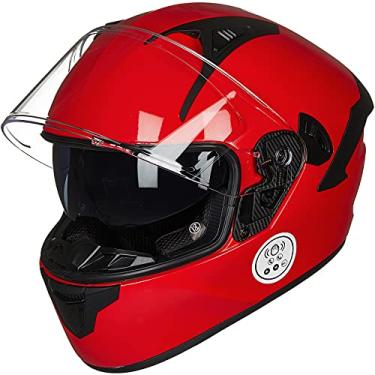 Imagem de ILM Capacetes De Motocicleta Com Bluetooth Integrado, Capacete Integral Para Moto, Viseira Dupla Adultos, Homens E Mulheres, Modelo Dot-X9 (Vermelho, M)