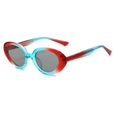 Imagem de JRLLFD Gradiente Colorido Oval Óculos de Sol Femininos Vintage Shades para Homens Luxo Uv400 Feminino (azul vermelho)