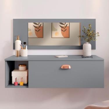 Imagem de Penteadeira Suspensa Com Espelho E Gaveta Closet Camarim Maquiagem Quarto Salão (Cinza)