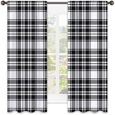 Imagem de Cortinas blecaute xadrez Buffalo para quarto - Cortinas escurecidas com isolamento térmico para sala de estar, L 132 x C 150 cm