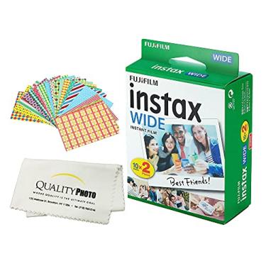 Imagem de Fujifilm Instax Wide Instant Film Pacote com 8 - 80 folhas - (branco) para câmeras Fujifilm Instax Wide + adesivos de moldura e acessórios de pano de microfibra (20 folhas)