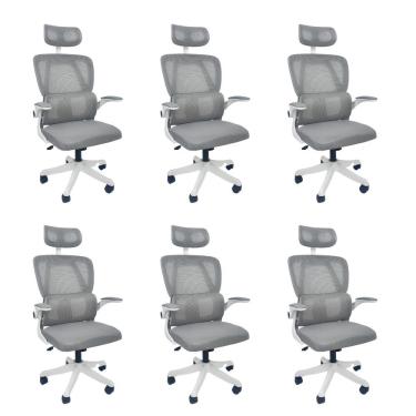 Imagem de Kit 6 Cadeiras de Escritório Presidente Executiva Oficial Legacy Cinza
