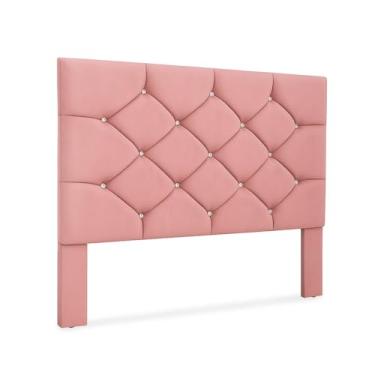 Imagem de Cabeceira Casal Estofada Com Pés Botões Strass 6 Cores Disponível Conforto Quarto Decorativo Cairo 1,40 (ROSE)