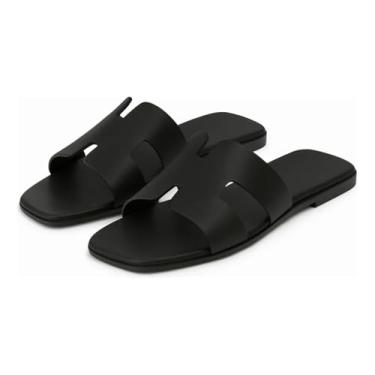 Imagem de Sandália Rasteira Feminina Rasteirinha Modelo H Fashion Slide (Preta, BR, Adulto, Numérico, 34)