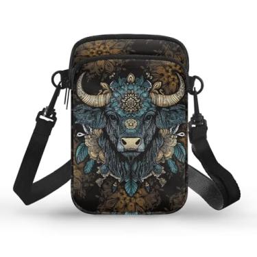 Imagem de YECARYPOD Bolsa para celular, carteira, bolsa transversal, leve, espaçosa, bolsos para smartphone e braçadeira esportiva, Vaca Tribal Highland, One Size