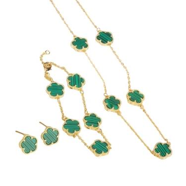 Imagem de Colar feminino de trevo preenchido com ouro 14 K - Conjunto clássico de flores de cinco folhas, conjunto de joias, colares de trevo de cinco folhas, joias delicadas de trevo da sorte, Large, Ouro