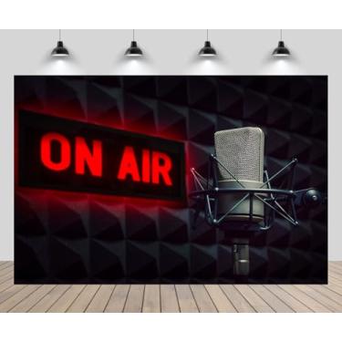 Imagem de CHNYWORK Microfone profissional de 3 x 2,4 m, estação de rádio, estúdio, sinal de TV, programa de TV, jornalista, fundo de estúdio, entrevista, palco, gravação de vídeo, decoração, cabine fotográfica