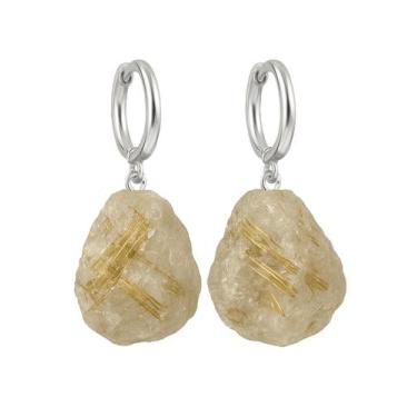 Imagem de Brinco de Argola Quartzo Rutilo - Cristal Natural, Prata 925