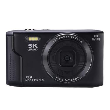 Imagem de Heayzoki Câmera Digital 5K, Câmeras Wi -Fi de Foco Automático de 72MP Com Luz Flash, Zoom de 16x, Tela LCD de 2,8 Polegadas, Suporta 8 Modos, Compacto VLOG Travel Camara para Criadores (Preto)